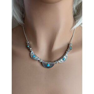 Brighton Primrose Turquoise Necklace Collar rare Silver Plated rope chain Signed